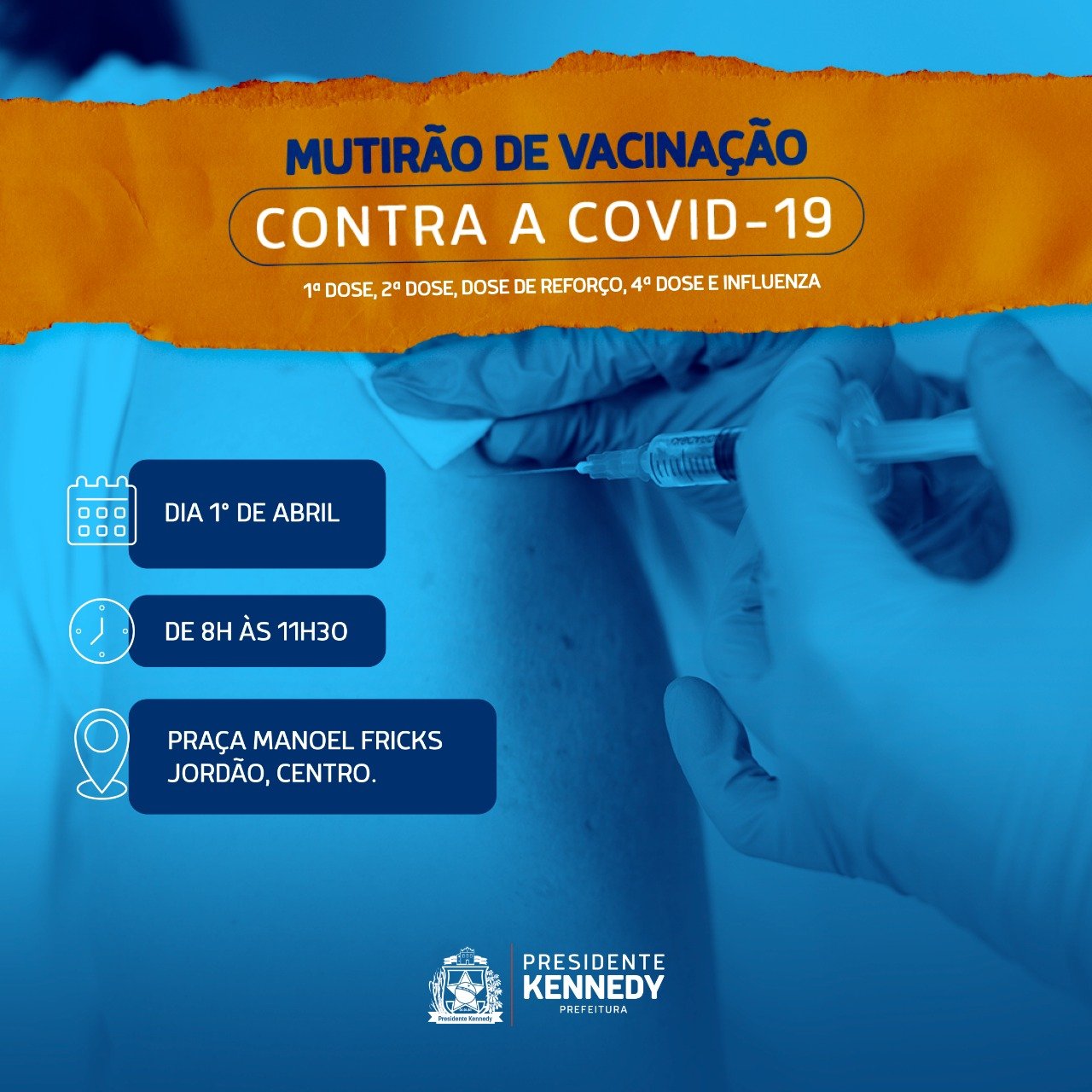 Presidente Kennedy realiza Mutirão de Vacinação contra a Covid-19 e Influenza (gripe) nesta sexta